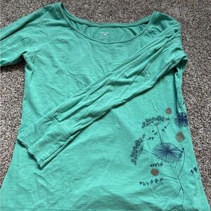 Horny Toad Teal Long Sleeve Top with Floral Design